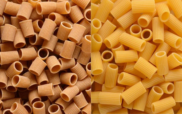 Wholemeal pasta and not wholemeal pasta — Stock Photo, Image