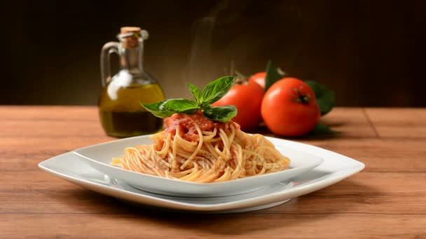 Steaming plate of spaghetti with tomato sauce Royalty Free Stock Video