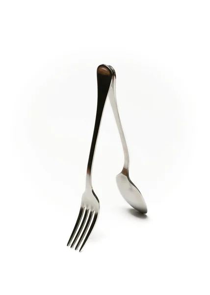 Spoon and fork on white background — Stock Photo, Image