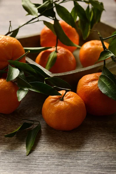 Pile of sicilian mandarins on wooden table — Stock Photo, Image