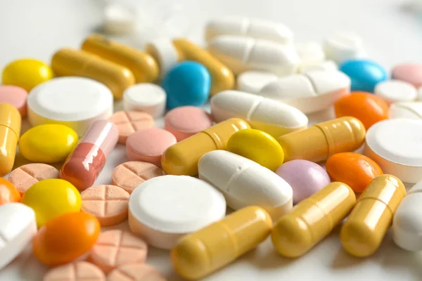 Pile Generic Drugs White Table Closeup — Stock Photo, Image