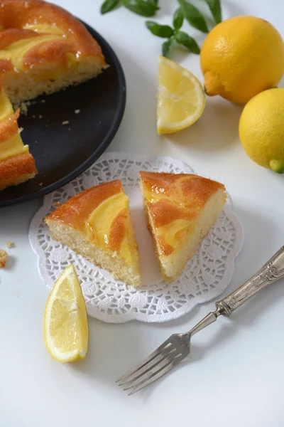 Portion Lemon Pie White Table Closeup — Stock Photo, Image
