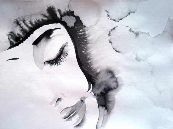 眠っている女性の水彩イラスト — ストック写真