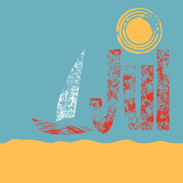 Меловой рисунок моря, корабля и солнца — стоковый вектор