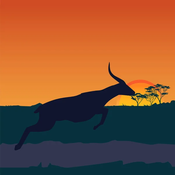 La sabana africana el paisaje de tarde — Vector de stock