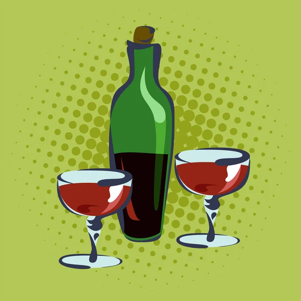 Flaska vin och två glas — Stock vektor