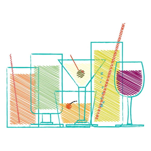 Alkohol drycker och cocktails i glas — Stock vektor