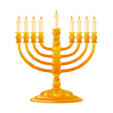 Mumlar yanan ile altın Hanukkah menorah.