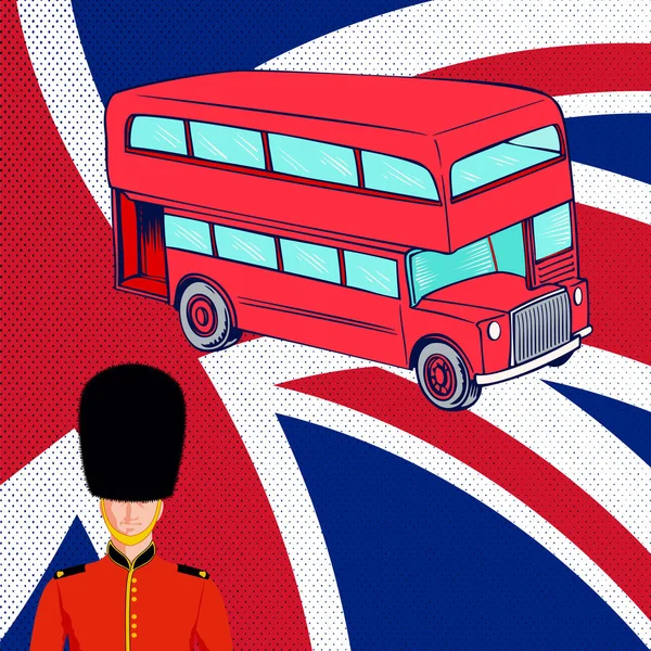 Britisch roter Bus, königliche Garde, Flagge uk. — Stockvektor