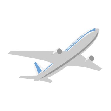 Flying passenger plane on a white background