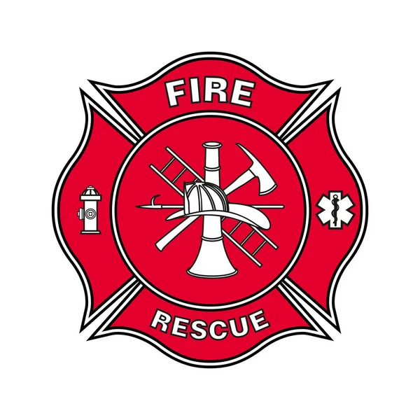 Emblème Des Pompiers Croix Malte Florian Rouge Avec Contour Noir — Image vectorielle
