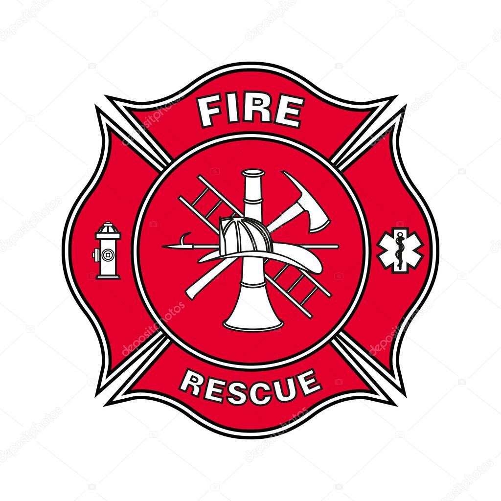 Fire Department Emblem St Florian Maltese Cross Red with black Outline