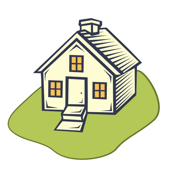 Οικία Επίπεδη Εικόνα Επίπεδο Στυλ Σπίτι Ένα Πράσινο Γκαζόν Διανυσματική — Διανυσματικό Αρχείο
