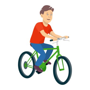 Beyaz arka planda bisiklete binen genç bir çocuk tasviri