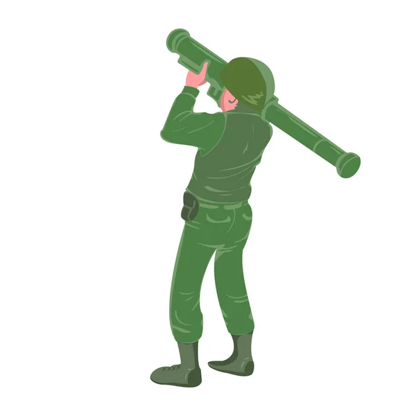 Soldado Militar Segurando Apontando Lançador Foguetes Sinal Símbolo Batalha Zona —  Vetores de Stock