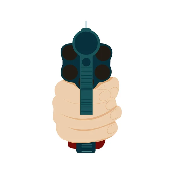 Hand holding gun in front view, vector illustration — Stock Vector