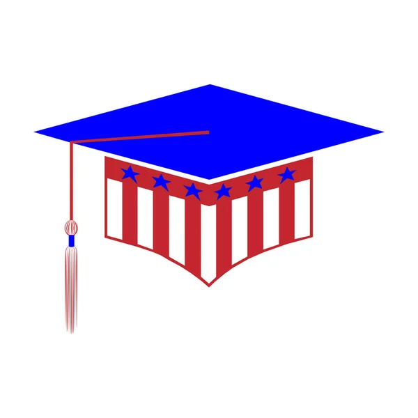 Graduation hoed gestileerd in de kleuren van de Amerikaanse vlag geïsoleerd op witte achtergrond. — Stockvector