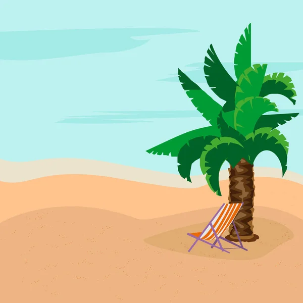 Descanso Día Soleado Sillas Cubierta Bajo Palmera Mar Caliente Concepto — Vector de stock