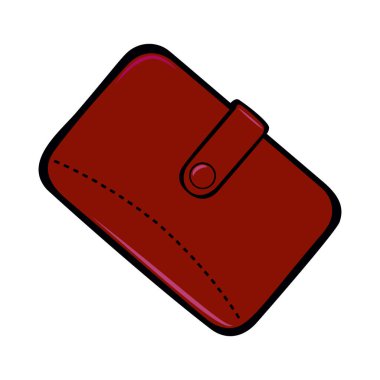 Düğme kapaklı erkek kahverengi cüzdanı. Erkek aksesuar. Beyaz Arkaplanda Vektör illüstrasyonuName