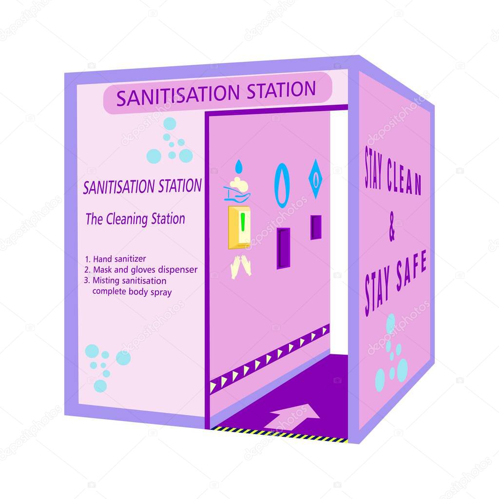 Sanitisation station, tunnel for disinfection and protect people from covid-19 coronavirus. Full body sanitize gate for public and employees.