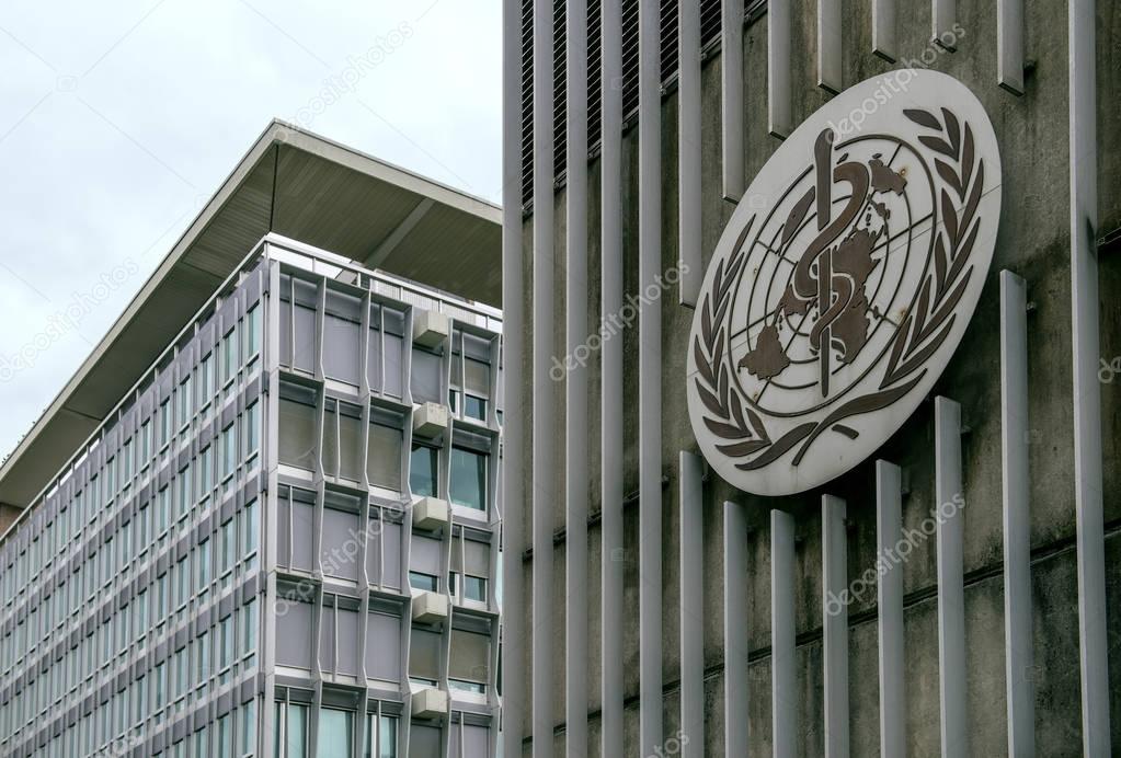 Geneva, Switzerland, JUNE 2016: Building of the World Health Organization (WHO) in Geneva, Switzerland, specialized agency of the United Nations that is concerned with international public health