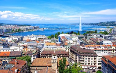 Cenevre ve Jet D'Eau havadan görünümü