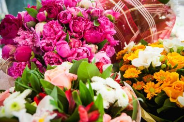 parlak renkli gül demetleri