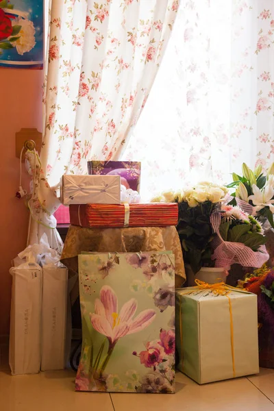 Boxes Wedding Gifts Corner — Stock Photo, Image