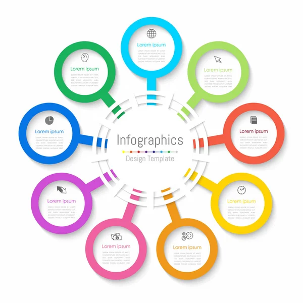 Инфографические элементы дизайна для бизнес-данных с 9 опциями — стоковый вектор