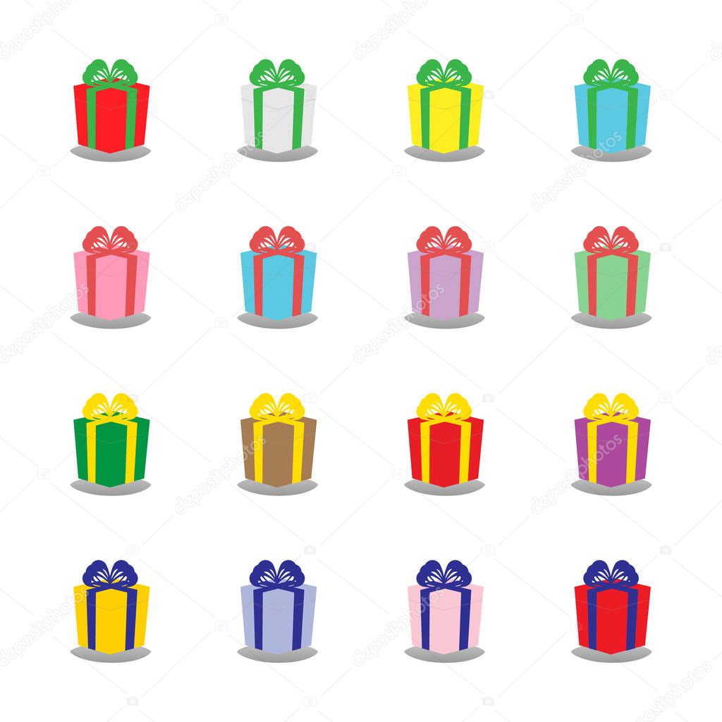 set of colorful gift boxes with bows and ribbons