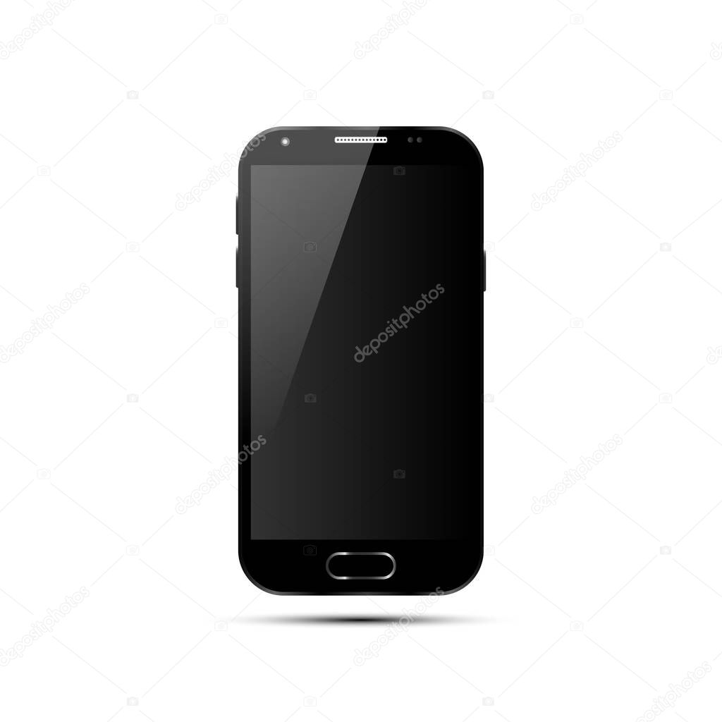 Modern black touchscreen cellphone tablet smartphone on white background. Vector illustration