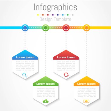 Infographic tasarım öğeleri 4 seçenekleri, parçalar, adımları veya işlemler, vektör çizim ile işiniz için.