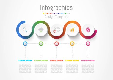 Infographic tasarım öğeleri 5 seçenekleri, parçalar, adımları veya işlemler, vektör çizim ile işiniz için.