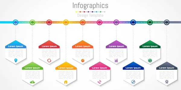 Infografische Gestaltungselemente für Ihr Unternehmen mit 10 Optionen, Teilen, Schritten oder Prozessen, Vektorillustration. — Stockvektor