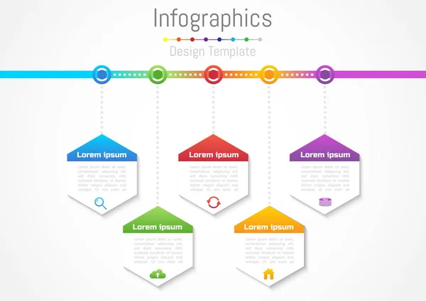 Στοιχεία σχεδιασμού Infographic για την επιχείρησή σας με 5 επιλογές, τμήματα, βήματα ή διαδικασίες, εικονογράφηση διάνυσμα. — Διανυσματικό Αρχείο