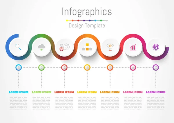 Eléments de conception d'infographie pour votre entreprise avec 7 options, pièces, étapes ou processus, Illustration vectorielle . — Image vectorielle