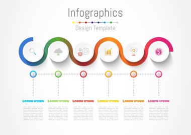 İşiniz için 6 seçenek, parça, adım veya süreç içeren bilgi tasarım ögeleri, Vektör İllüstrasyonu.