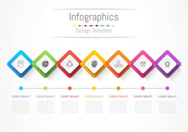 Infographic tasarım öğeleri 7 seçenekleri, parçalar, adımları veya işlemler, vektör çizim ile işiniz için.