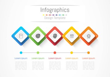 Infographic tasarım öğeleri 5 seçenekleri, parçalar, adımları veya işlemler, vektör çizim ile işiniz için.