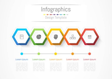 Infographic tasarım öğeleri 5 seçenekleri, parçalar, adımları veya işlemler, vektör çizim ile işiniz için.