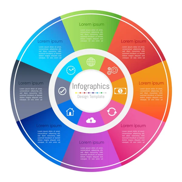 Infografische Gestaltungselemente für Ihr Unternehmen mit 8 Optionen, Teilen, Schritten oder Prozessen, Vektorillustration. — Stockvektor