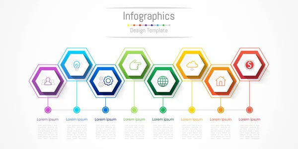 Eléments de conception d'infographie pour votre entreprise avec 8 options, pièces, étapes ou processus, Illustration vectorielle . — Image vectorielle