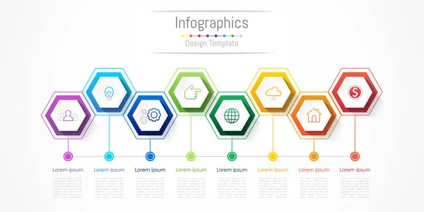 Infografische Gestaltungselemente für Ihr Unternehmen mit 8 Optionen, Teilen, Schritten oder Prozessen, Vektorillustration. — Stockvektor