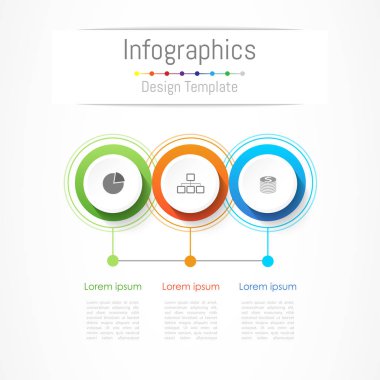 Infographic tasarım öğeleri 3 seçenekleri, parçalar, adımları veya işlemler, vektör çizim ile işiniz için.