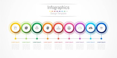 İşiniz için 9 seçenek, parça, adım veya süreç içeren bilgi tasarım ögeleri, Vektör İllüstrasyonu.
