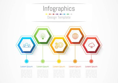 Infographic tasarım öğeleri 5 seçenekleri, parçalar, adımları veya işlemler, vektör çizim ile işiniz için.