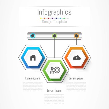 Infographic tasarım öğeleri 3 seçenekleri, parçalar, adımları veya işlemler, vektör çizim ile işiniz için.
