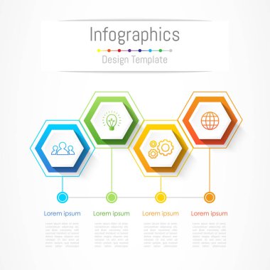 Infographic tasarım öğeleri 4 seçenekleri, parçalar, adımları veya işlemler, vektör çizim ile işiniz için.