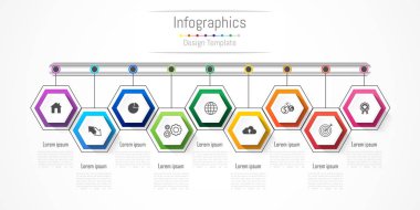 İşiniz için 9 seçenek, parça, adım veya süreç içeren bilgi tasarım ögeleri, Vektör İllüstrasyonu.