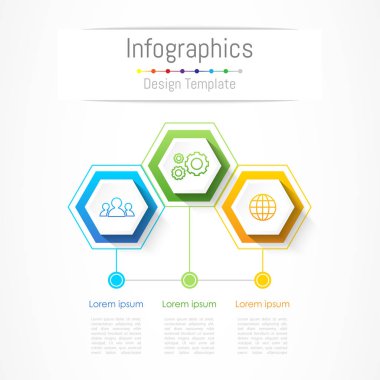 Infographic tasarım öğeleri 3 seçenekleri, parçalar, adımları veya işlemler, vektör çizim ile işiniz için.